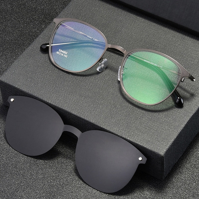 Marco de gafas ópticas de borde completo de forma ovalada con montura de gafas polarizadas con Clip, gafas de aleación de Metal, prescripción de gafas.  (Agregar tipo cristal al carro)