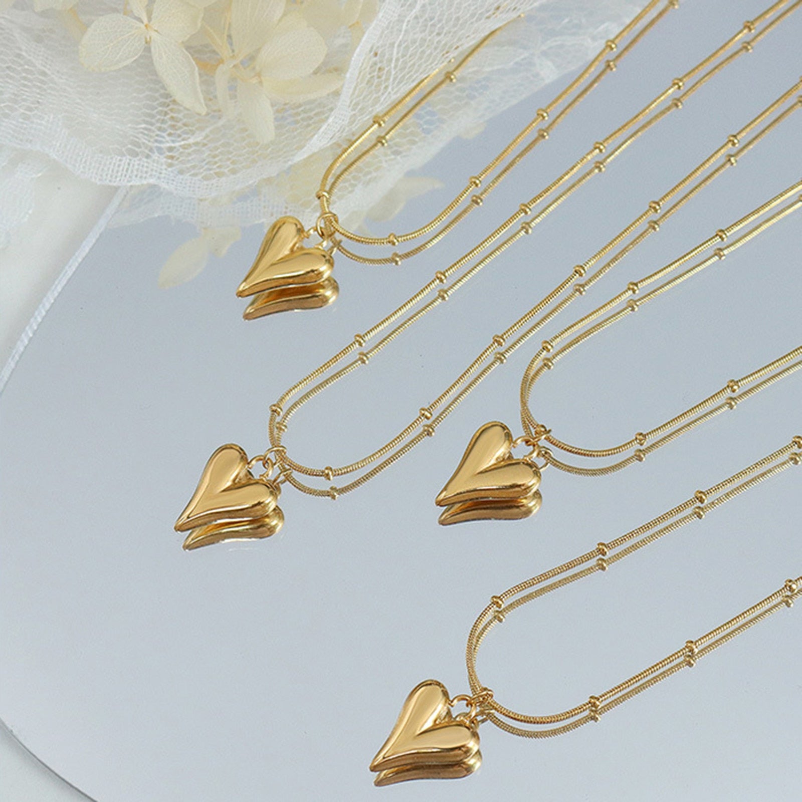 Vnox Chic collar para mujer colgante de corazón tono dorado con cadena , minimalista acero inoxidable