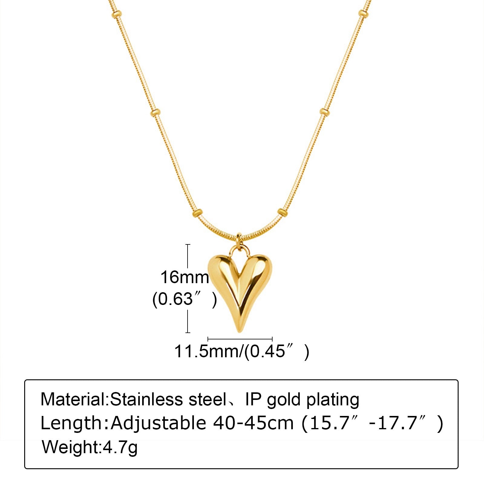 Vnox Chic collar para mujer colgante de corazón tono dorado con cadena , minimalista acero inoxidable